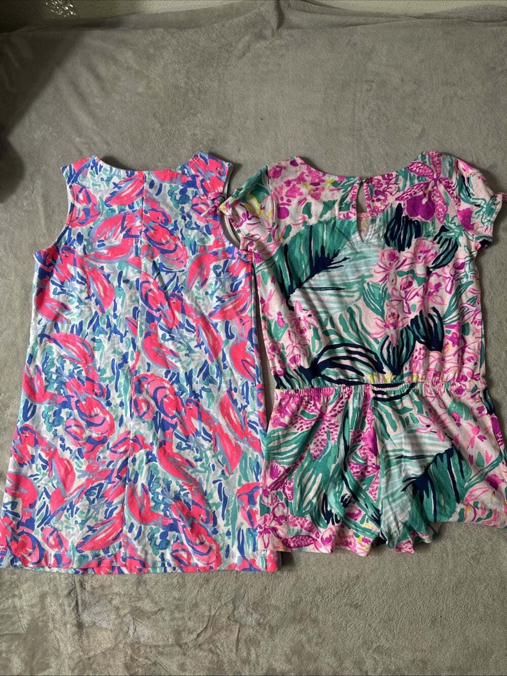 Lilly Pulitzer Girls Size L 8-10 Dress Romper Lot 2 Floral Pink Blue Green - Picture 6 of 7